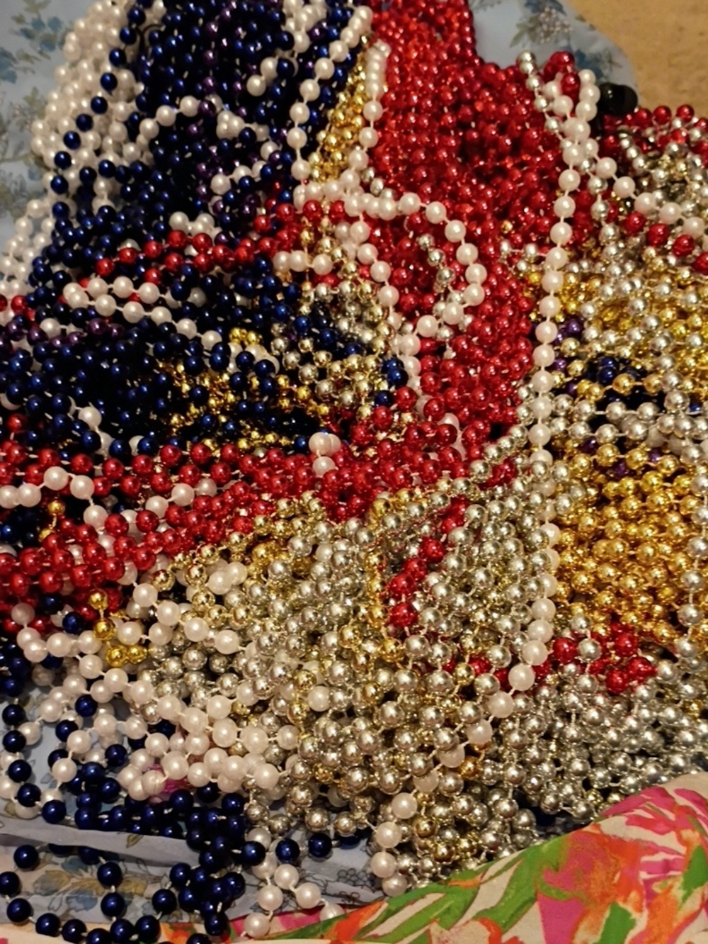 Festive Multi-Color Beaded Necklace Set - Red, Blue, Gold, Silver, White